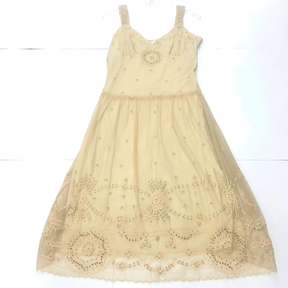 Milkmaid Cream Lace Dress Beaded Vintage Sundress Summer Bohemian Lined Feminine - Picture 1 of 11
